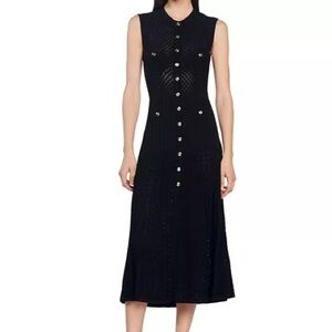 Sandro Tuileries Pointelle Knit Button Dress in Black NWT